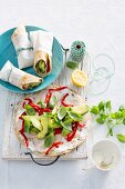Chicken, avocado, and red pepper wraps