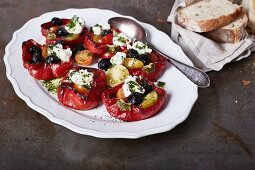 Red peppers with a Mediterranean ricotta and olive filling