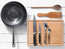 Kitchen utensils for making turkey balls with peppers