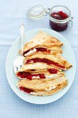 Pancakes with cherry jam and quark