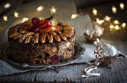Fruit cake with pecan nuts for Christmas