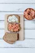 Bread topped with salmon tartare (seen from above)