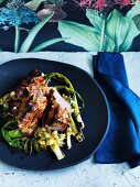 Grilled sticky pork fillet with jalapeno and lime salsa