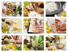 Salate mit Feige, knusprigem Honig-Parma und Parmesanhippe zubereiten