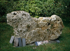 Stone sculpture as dog