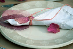Napkin decorated with brassica (ornamental cabbage leaves)