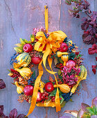 Wreath made from Cucurbita, Malus, Rosa