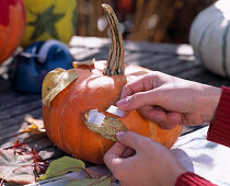 Painting pumpkins with leaf decorations (1/3)