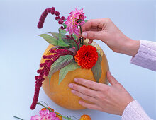 Dahlia arrangement in the pumpkin