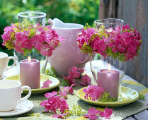 Lanterns with hydrangea and lady's mantle