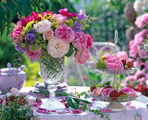 Bouquet of roses with bluebells and lady's mantle