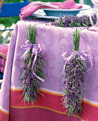 Lavender, sea lavender bouquets as table decoration