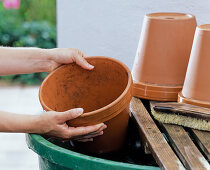 Cleaning and painting clay pots (2/4)