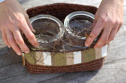 White autumn arrangement in basket (2/4)