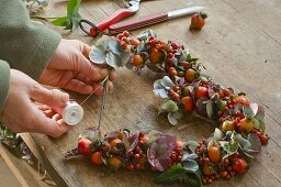 Heart of rosehips and hydrangea