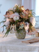 Christmas bouquet with angel wafers, white feather wings