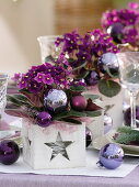 Christmas table decoration with African violets