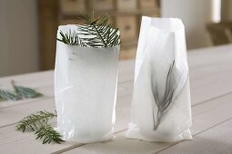 Wind lights with sandwich bags and conifer branches (3/4)