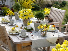 Daffodil Easter table decoration on the terrace