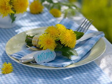 Dandelion table decoration on the terrace