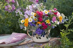 Colorful bouquet of flowers with edible flowers