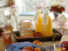 Making apples into juice, puree and jelly in autumn