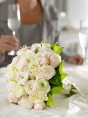 Bridal bouquet of white and cream roses
