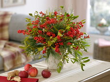 Winter bouquet with Ilex (Red Winterberry), Viscum album (Mistletoe)