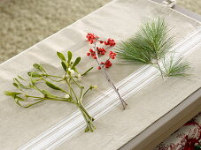 Ingredients for winter bouquet: Viscum album (mistletoe), Ilex verticillata