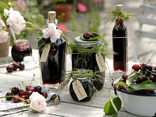 Sweet cherries preserved as juice, compote and jam