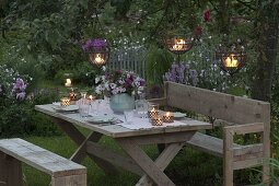Rustic seating group in the evening garden
