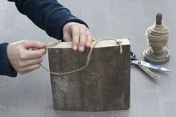 Yoghurt pail with birch bark as planter