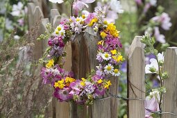 Wiesenkranz: Rosa (Rosen), Kamille (Matricaria), Coronilla