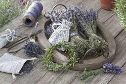 Drying lavender and lavender-rosemary wreath