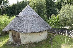 African mud hut with thatched roof