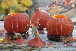 Carving lanterns and lanterns from Hokkaido pumpkins