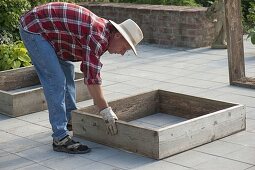 Square beds, Square Garden on concrete pavement