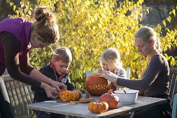 Carving pumpkins with children