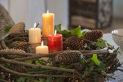 Advent wreath made of clematis and hedera (ivy) tendrils