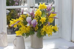 Fragrant bouquet of twigs of Acacia (mimosa)