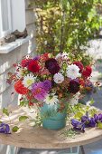 Bouquet of mixed dahlia and Rose, rosehips