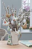 Bouquet from Salix (kitten pasture) with Easter eggs and fabric birds