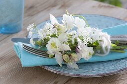 Bouquets made of Aquilegia (columbine), Dicentra (tearing heart)