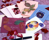Pressing blossoms and leaves (homemade greeting cards: with dried, pressed blossoms)