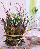 Pot decoration of bark and twigs