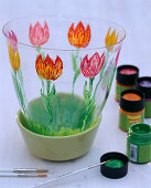 Tulips painted on glass vase (1/2)
