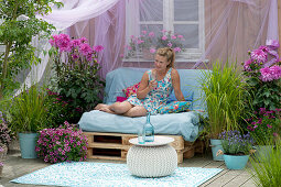 Terrace with homemade couch made of pallets