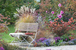 Autumn bed with perennials, grasses and dahlia