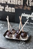 Chocolate cake pops with coconut flakes