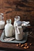 Homemade vegan almond milk and almond pulp